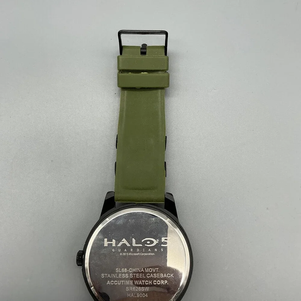 Accutime Halo 5 Guardians Mens Watch 51mm Helmet Green Silicone New Battery